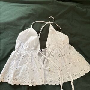 White Eyelet Halter Top